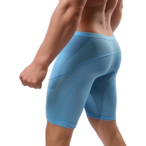Mens Sexy Causal Shorts Mesh Sheer Pajama Sleep Bottoms Sports Fitness Breathable Leggings Loungewear Slip Homme Long Boxers 2XL