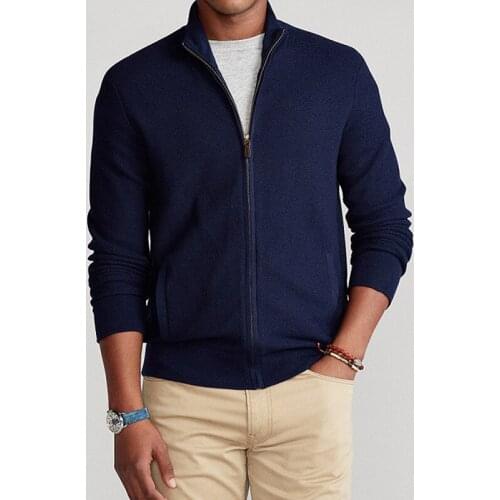 High Quality Casual Sweatercoat Men Navy Black Gray Zipper Sweaters for Men Cardigan 100% Cotton Knitted Sweater Men