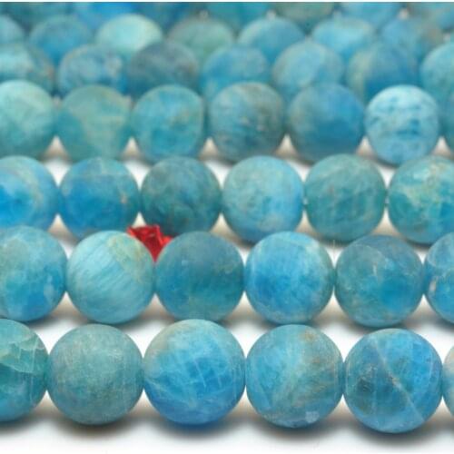 Natural Blue Apatite Matte Round Loose Beads Wholesale Gemstone Semi Precious Stones For Jewelry Making Bracelet Necklace Diy