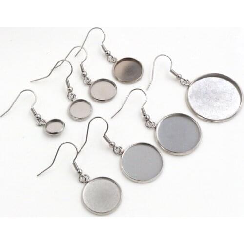 No Fade) 8 10 12 14 16 18 20 25mm 10pcs Stainless Steel cabochon earring settings Earrings Base,Diy earrings hooks findings