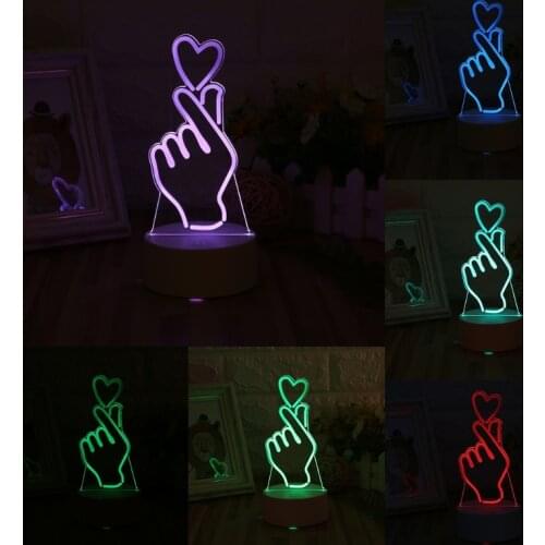 2021 New USB Novelty 7 Colors Changing Finger Heart LED Night Light 3D Desk Table Lamp Home Decor