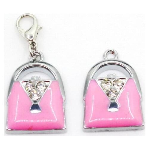 New Arrival 10pcs Crystal Handbags Dangle Charms Lobster Clasp DIY Bracelet Necklace Pendants Jewelry Hanging Charms