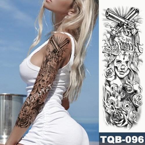 Full Arm Waterproof Temporary Tattoos Weapon Rose Lion Tatto Sticker Clock Flower Waist Large Arm Body Art Fake Tatoo Women Men