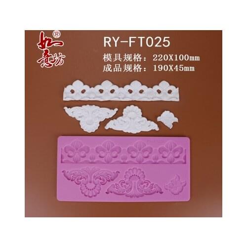 Ry-ft025 Food grade silicone mould 22x10cm flower vine sugar lace mat decoration for cupcake baking ware sugar craft mold