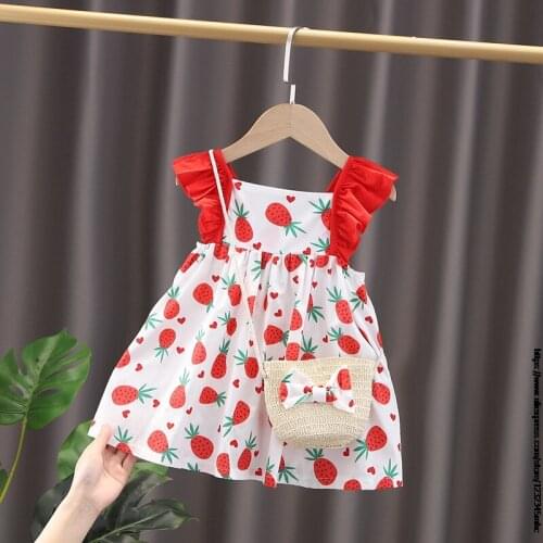 Girls' Dresses +Bag New Summer Sleeveless Baby Cute Dresses Printed Cotton and Cool Dresses