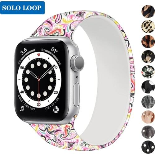 Solo Loop for Apple Watch Band 44mm 40mm 38mm 42mm Elastic Printed Silicone belt watchbad bracelet iWatch band series 6/5/4/3/SE