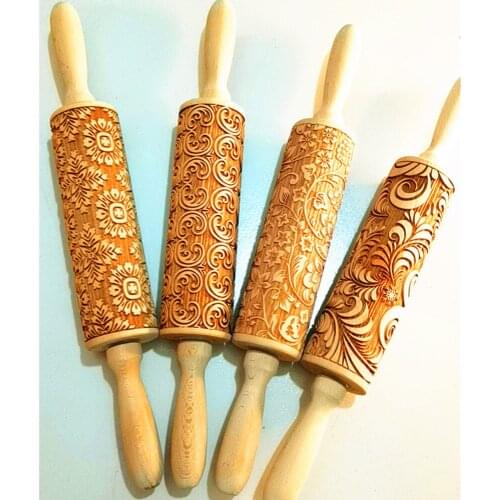 Elk Printed Rolling Pin Beech Laser Engraving Embossed Rolling Pin Cookie Dough Stick