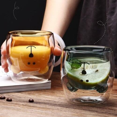 Glass Mugs Double Wall Glass Mug, Bear Cat Dog Animal Double-layer Glass Mug Coffee Cup, Christmas Mug Gift Cute Milk Cup New