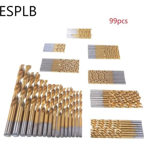 ESPLB 99pcs/Set Titanium Coated Drill Bit 1.5-10mm HSS High Speed Stainless Steel Woodworking Metal Twist Drilling Tools