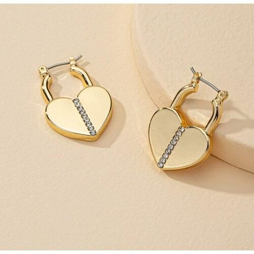 TARCLIY Trendy Exquisite Rhinestone Heart-Shaped Lock Earrings Simple Temperament Small Dangle Drop Earring Sweet Girls Jewelry