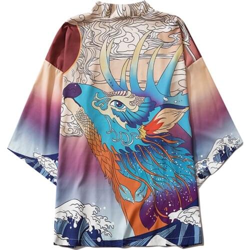 Japanese Anime Deer Print Traditional Cardigan Yukata Haori Women Men Samurai Costume Clothing Kimono Jacket Shirt Men Korean