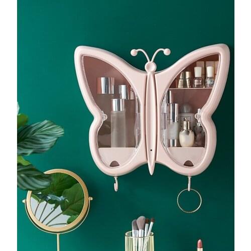 New butterfly creative cosmetics storage box wall-mounted perforation-free dust-proof bathroom wall-mounted