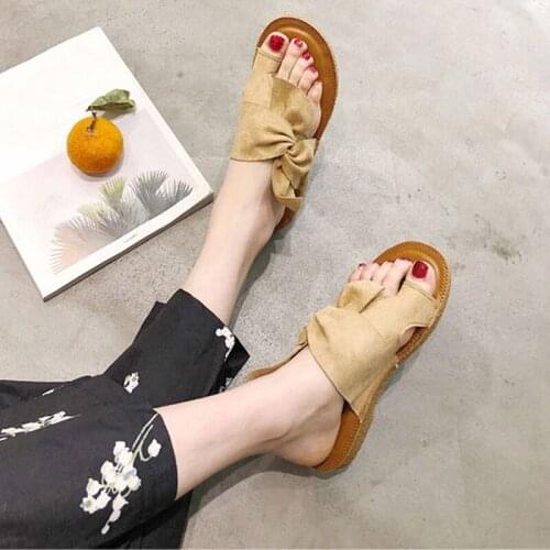Women Summer Slippers Plus Size Flock Bow Slides Butterfly Kont Fashion Female Beach Wear Casual Flats Shoes