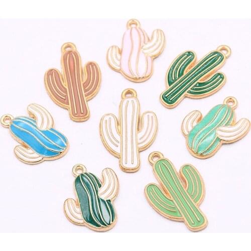 10Pcs 2 Styles Four Color Alloy Metal Drop Oil Plant Cactus Charms Fat And Thin Pendant For DIY Bracelet Necklace Jewelry Making