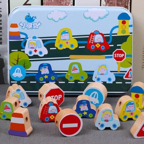 12pcs/SET Wooden Animal Fruit Block stringing beaded Toys For Children Learning & Education Colorful Products Kids Toys