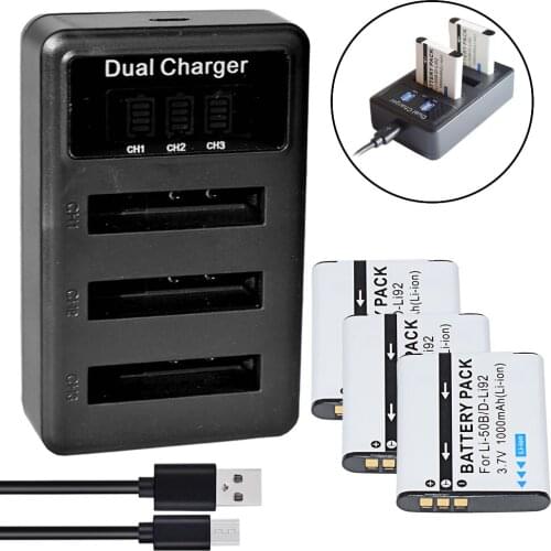 3pcs Battery + LCD Triple Charger FOR D-LI92 | RX18 RZ10 RZ18 X70 WG-1/2/3/4/5/20/30