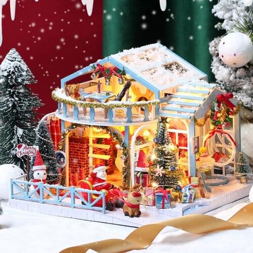 3D Wooden Christmas Miniature Dollhouse Furniture Kids DIY Doll House Room Model Dollhouses Diorama Build Greenhouse Halloween