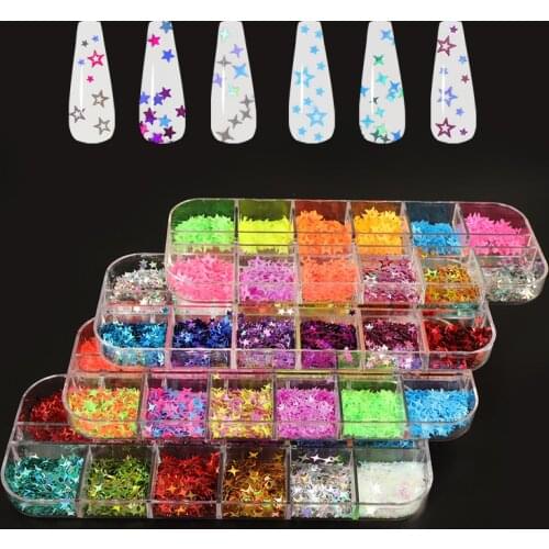 4 Sets Shiny Stars Sliced Nail Art Sparkling Sequins 3D Flake Starlight Nail Tips Decoration Accessory Kit