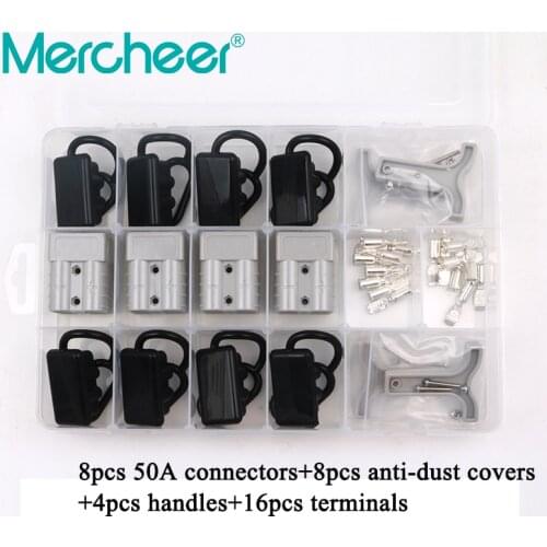 8Pcs Battery Power Connector 50A 600V 16mm2 6AWG Cable Terminal 8PCS Anti-dust Covers 4pcs Handles