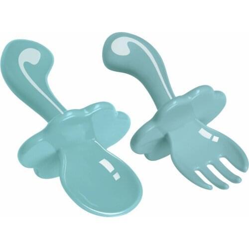 2Pcs/Pack Short Handle Spoon+ Fork Set Solid Color Baby Training Spoon Safety PP Children Tableware Baby Fork Dishware Cute