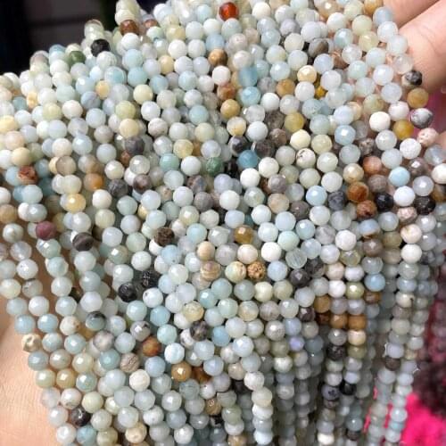 2 3 4mm Natural Faceted Colorful Amazonite Gem Loose Spacer Stone Beads For Jewelry Making DIY Bracelet Earrings Accessories