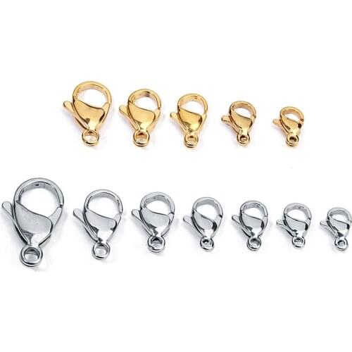 Julie Wang 10PCS Stainless Steel Lobster Clasp Gold Silver Color For Necklace Pendant Bracelet Keychain Jewelry Making Accessory