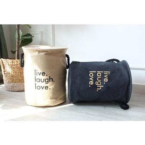 Jute Denim Cotton Folding Laundry Basket Round Storage Bin Bag Large Hamper Collapsible Clothes Toy Holder Bucket Organizer