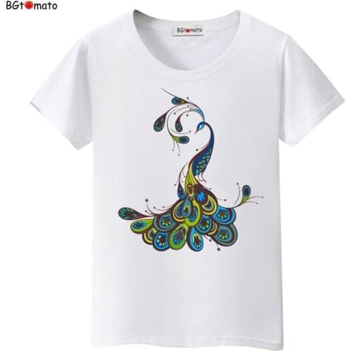2021 New product Beautiful peacock printing t shirt Hot sale womans fashion trend shirts Brand comfortable casual tops