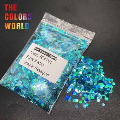 TCA701 Holographic Laser Light Blue Hexagon Shape Nail Glitter For Nail Art Decoration Nail Gel Makeup Facepaint DIY Accessorie