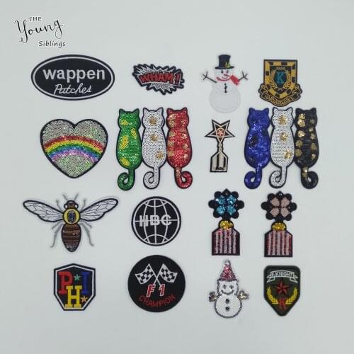 Hot Sale Cartoon Iron on patch Embroidery Applique Sewing Fabric Badges DIY Hot melt adhesive Sequins patch Clothing Accessories