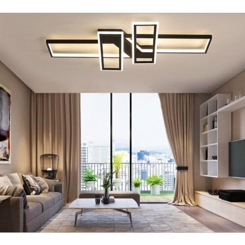 JFLED Modern Led Black Chandelier With Remote Control Rectangle Acrylic Ceiling Lamp Lighting Decor for Living Room Bedroom