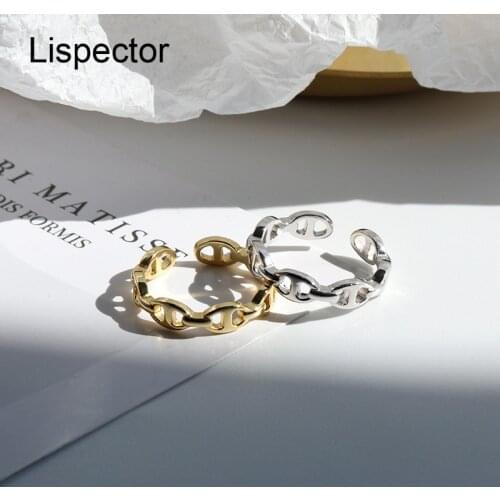 Lispector 925 Sterling Silver Korean Simple Hollow Pig Nose Small Rings for Women Minimalist Cute Open Ring Couple Jewelry Gifts