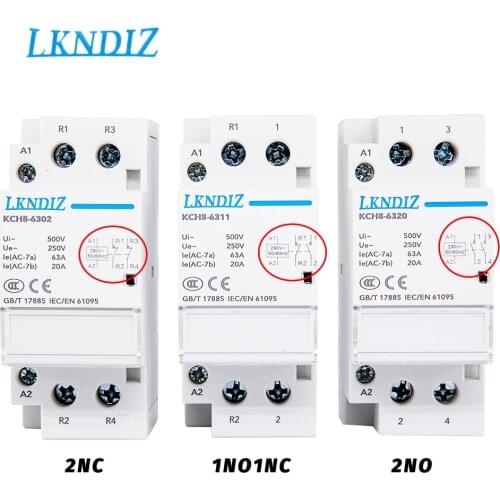 LKNDIZ Din Rail Mounted Household Modular AC Contactor for Smart Home House Hotel AC220V 2P 16A 20A 25A 2NC 2NO 1NO1NC 50/60Hz
