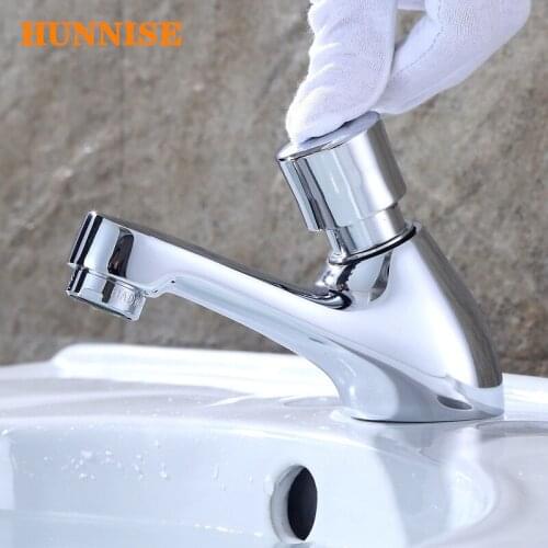 Copper Delay Basin Faucets Press Button Single Cold Bathroom Basin Mixer Tap Quality Brass Bathroom Faucet Delay Basin Sink Tap
