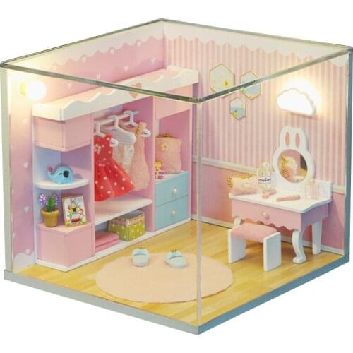 Mini Doll House Casa Free Dust Cover 3D Wooden Doll House Miniatures Kit Dollhouse Furniture Accessories Toys for Children Gift