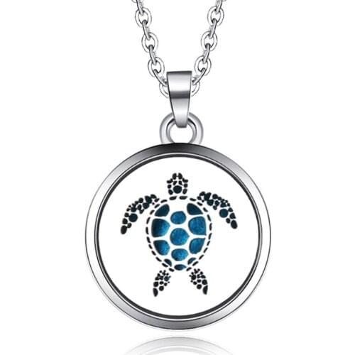 Fashion Aroma Turtle Pendant Necklace Essential Oil Diffuser Stainless Steel Refillable Perfume Locket Aromatherapy Jewelry