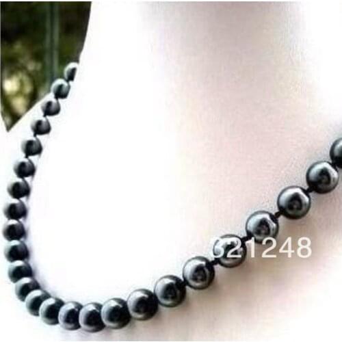Fashion 8mm natural black south sea shell pearl round beads diy necklace for women elegant jewelry making 18inch GE1018