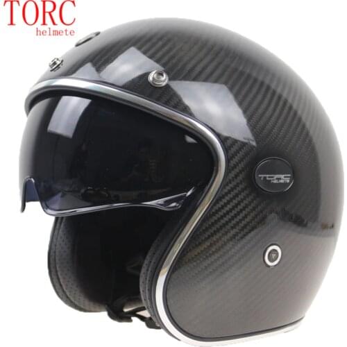 TORC Carbon Fiber Motorcycle helmet Professional Light weight Open Face Helmet with internal sunglasses and Classic 3/4 helmet