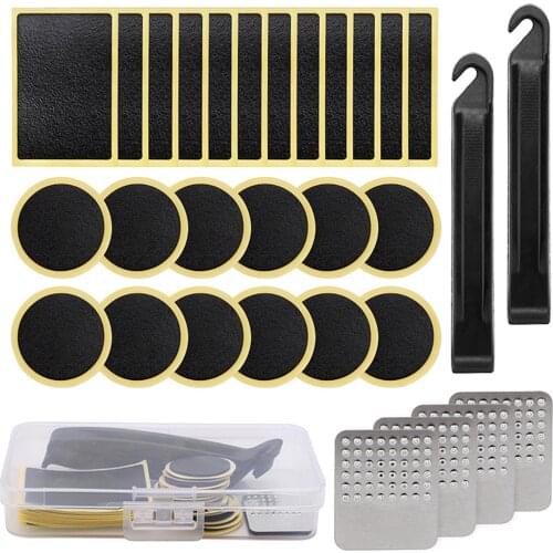 Bicycle Tire Repair Kit Tire Patch Kit Portable Tire Repair Stickers Tire Lever Metal File For Cycling Bike Repair Tools