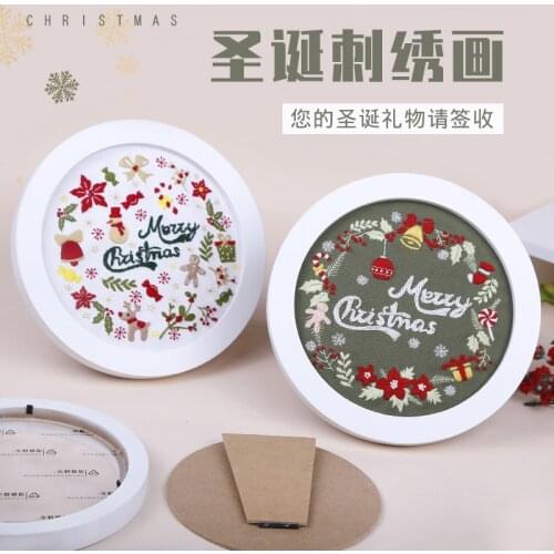 DIY Christmas Embroidery Kit With Hoop Xmas Reindeer Snowman Wreath Sewing Needlework For Beginners Painting Wall Room Deco