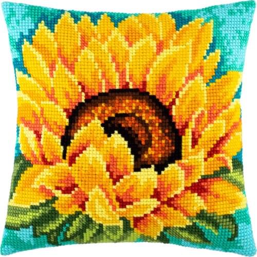 Cross Stitch Cushion Cover Summer Sunflower Needlepoint Kits Printed Canvas Chunky Yarn Cross-stitch Pillow Case Arts & Crafts