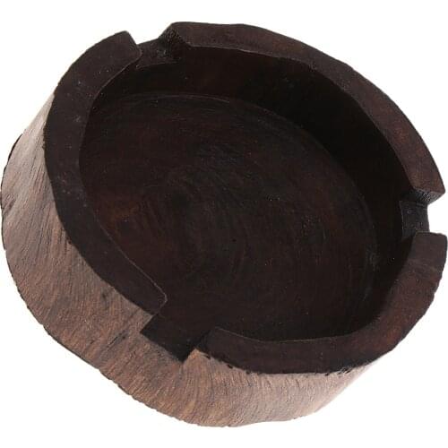 Novelty Brown Round Wooden Ashtray Handicraft Ash Container for Home Office Cafe Restaurant Decoration