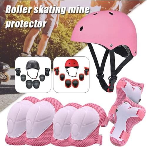 New Universal 7-pieces Protective Gear Set Kids Skating Protective Gear Knee Elbow Wrist Protection Bicycle Bikle Helmet N6
