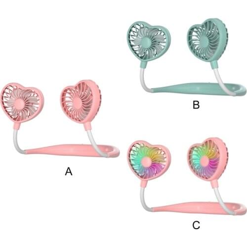 Outdoor USB Portable Luminous Heart Shaped Hanging Neck Lazy Fan New