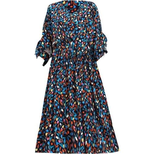 Women Casual Summer A-line Dress Wrist Sleeve Round Neck Oversize Dresses Femme Elegant Floral Print Loose Dresses Vestidos