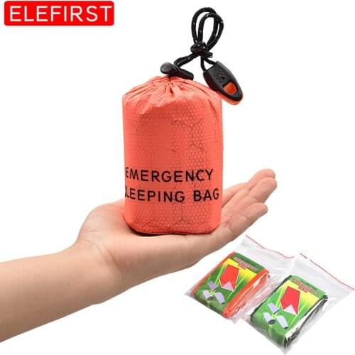 Portable Emergency Sleeping Bag With Whistle PE Aluminum Film Outdoor Survival Tools For Camp Car Travel Fishing Hiking Sports