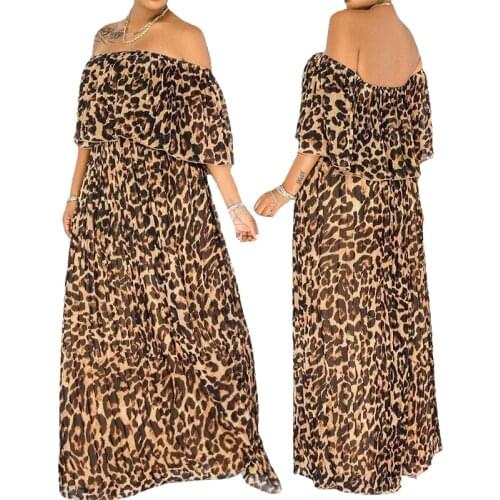 Plus Size Dresses for Women Loose Summer Long Dress Leopard Stretch Sexy Off Shoulder Bohemian Dress Wholesale Dropshipping