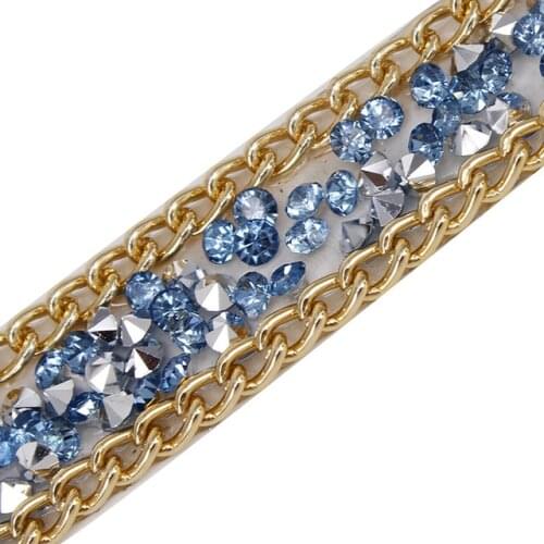 5yard Beaded Rhinestones Trim Gold Chain Iron on Hotfix Crystal Reel Chain Applique Embellishment Sewing Accessories T1924