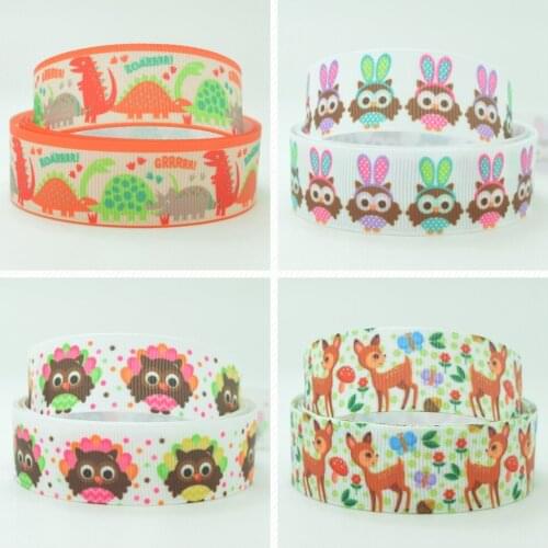 SUPWRF 16 22mm 38 50 75mm Dinosaur owl animal Printed grosgrain ribbon hair bow DIY hair accessories decoration 50 Yards B0929