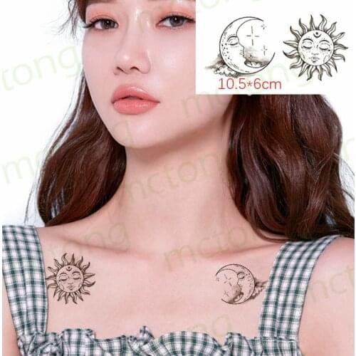 Tattoo Sticker Moon Sun Lunar Star Element Body Art Makeup Waterproof Temporary Women and Men Fake Tatoo 10.5*6